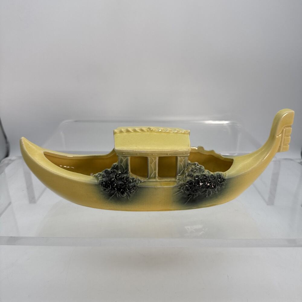 Vintage McCoy USA Yellow 11.5" Gondola Covered Boat Ceramic Planter Pottery